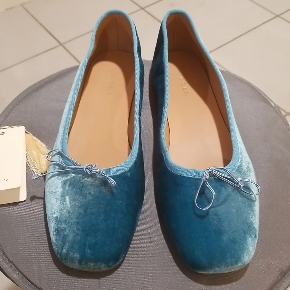 💕DOEN💕 Ballerina Slipper ~ Cerulean Blue Velvet Leather Flats EU 42 US 11 NWT - Picture 13 of 16